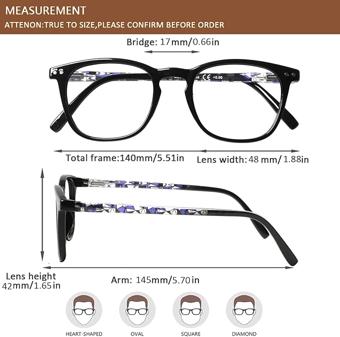 Henotin 3-Pack Blue Light Blocking Reading Glasses,Spring Hinge Computer Readers for Men Women,Anti UV Ray Filter Eyeglasses (Mixed Color-2, 4.00, Diopters)