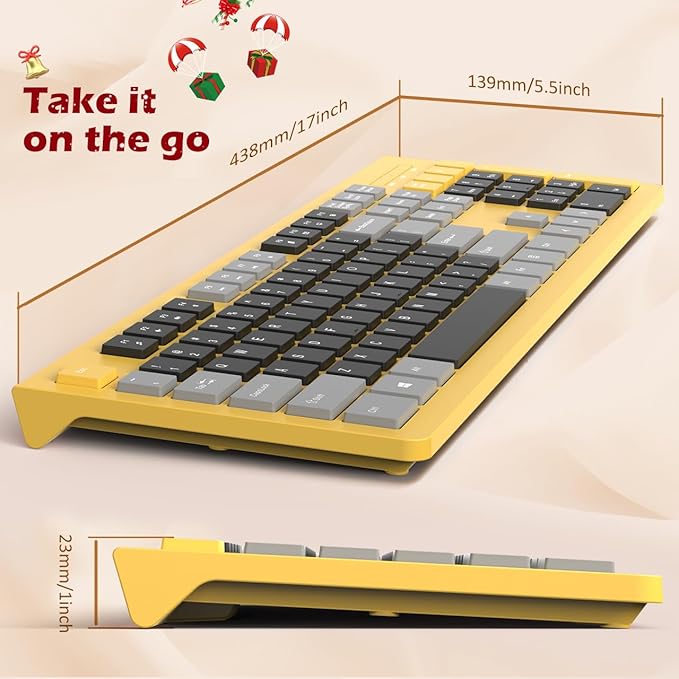 Wired Keyboard, Ultra-Thin USB Wired Computer Keyboard, Low-Profile Keys, Spill-Resistant, Multimedia Keys, Compatible with Windows, Mac, Chrome, Linux, and Android-Yellow