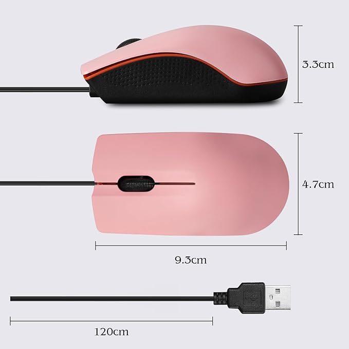 Guiheng Wired mini Mouse, USB Wired Computer Mice for Right or Left Hand, Ergonomic Computer Mouse with Durable Clicks for PC, Computer, Laptop, Desktop, Chromebook, Notebook, Mac (Pink)