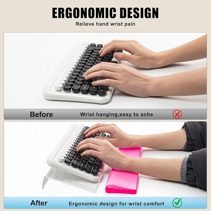 Acrylic Computer Keyboard Stand with Gel Wrist Rest Set,Ergonomic Keyboard Riser for Desk Easy Typing with Gel Keyboard Pad, Anti-Slip Comfort Keyboard Wrist Pad Relief Pain (Pink)