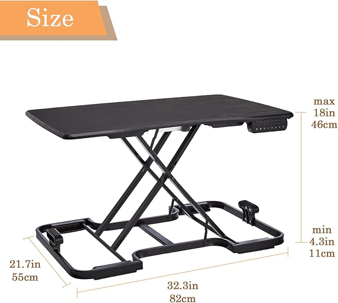 Electric Standing Desk Converter, 32 Inch Height Adjustable Sit Stand Desktop Riser, 5-Level Portable Computer Workstation with Wood Surface, Black