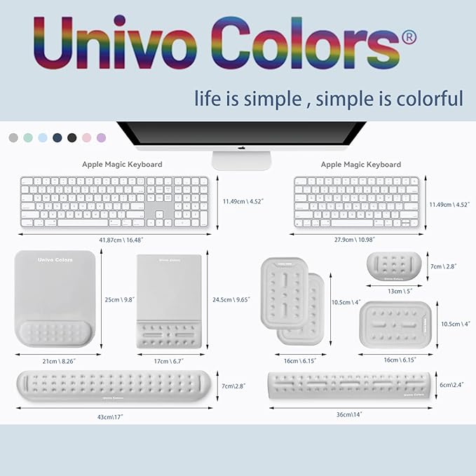 UnivoColors Gray Keyboard Wrist Support and Mouse Wrist Rest Set, Made of Memory Foam Soft Gel, Ergonomic Pad for Computer, Laptop, Mouse, Office, Gaming