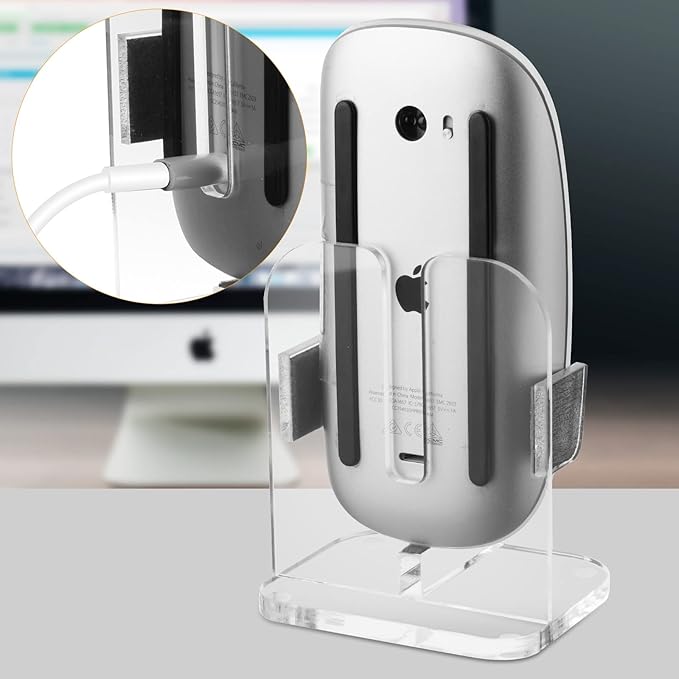 Acrylic Vertical Mount Stand Base for Charging Apple Magic Mouse 1 & 2 - Magic Mouse Storage Holder (Charger Cable not Included)