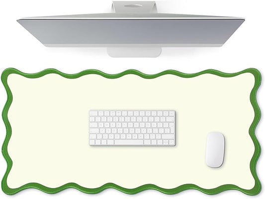 Scalloped Desk Mat Large Scalloped Piping Cute Desk Mat Aesthetic Preppy Table Pad Large Nonslip Pad with Edge Stitching Waterproof Gaming(Green,31.5 x 15.75 Inches)