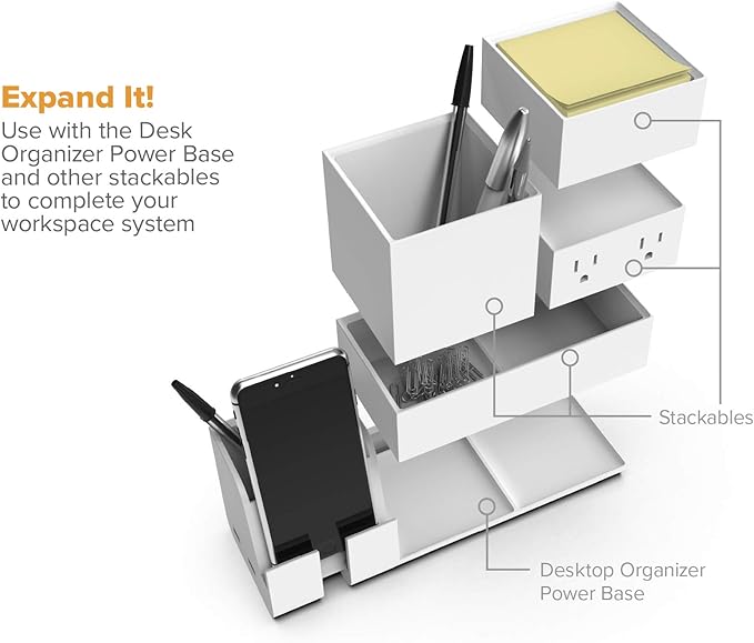 Bostitch Office Konnect Desk Organizer Accessory Tray & Storage Cup Bundle, Stacks for Desktop Storage, Makeup Organization, White
