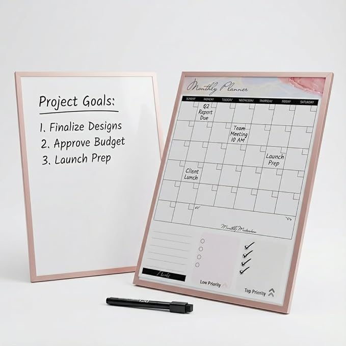 Small Whiteboard 12 x 16 Inch Magnetic Dry Erase Board with Stand & Wall Mount | Rose Gold Aluminum Frame | Desktop Board for Home, Office, Reception, Events | 2 Markers, Eraser & 2 Magnets