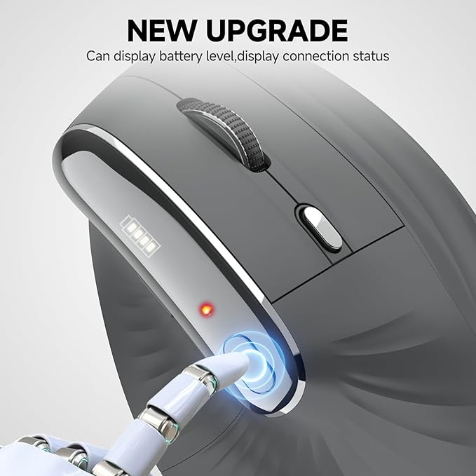 Eelexa New Dual Mode Ergonomic Mouse, Rechargeable Bluetooth Vertical Ergo Mouse Wireless 5 Adjustable DPI, Silent 2.4GHz Optical Carpal Tunnel Mouse for Compatible with Laptop, PC(Right Hand)
