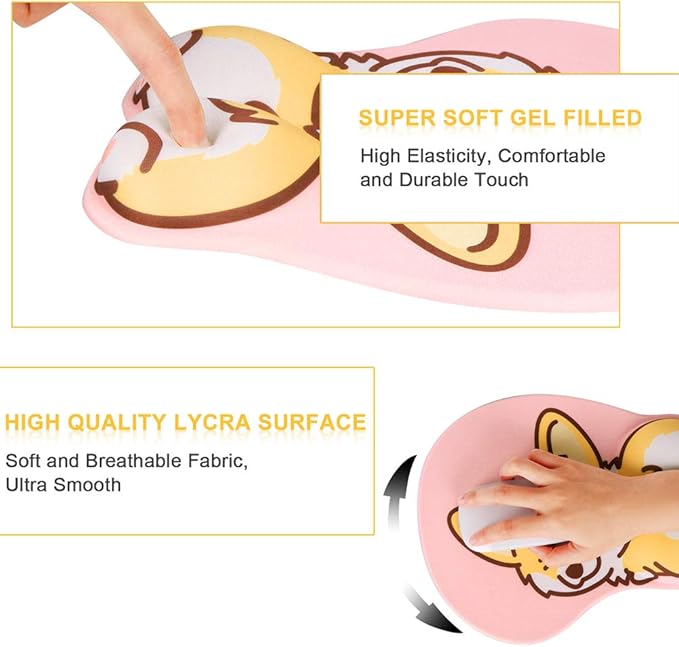 HAOCOO Ergonomic Pink Mouse Pad with Wrist Support,Non-Slip Backing Corgi Anime Cute Gel Mouse Pad Wrist Rest, Easy-Typing and Pain Relief for Gaming Office Computer Laptop(Pink Cute Corgi)