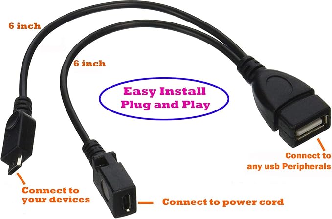 AuviPal 2-in-1 Micro USB to USB Adapter (OTG Cable + Power Cable) for Fire Stick, PlayStation Classic and More - 2 Pack