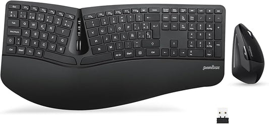 Perixx PERIDUO-605 ES, Pack de Teclado Ergonómico Inalámbrico - separación de teclas y Ratón Vertical con reposa muñeca y Teclas de Membrana Low Profile - QWERTY Español