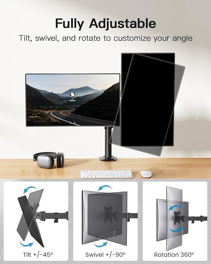 HUANUO Dual Monitor Mount for 2 Monitors up to 30 inches, Heavy Duty Dual Monitor Stand Holds up to 22 lbs, Dual Monitor Arm with Height Adjustable Tilt Swive Rotate, VESA Hole 75mm or 100mm