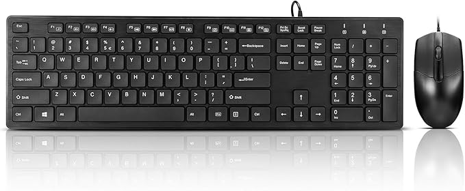 Wired Keyboard and Mouse Combo, Full-Sized Ergonomic Computer Keyboard and Optical Wired Mouse for Windows, Mac OS Desktop/Laptop/PC-Black