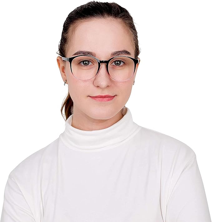 LifeArt Round Blue Light Blocking Glasses, Computer Glasses, Gaming Glasses, TV Glasses for Women Men (Black Purple, 0.50 Magnification)