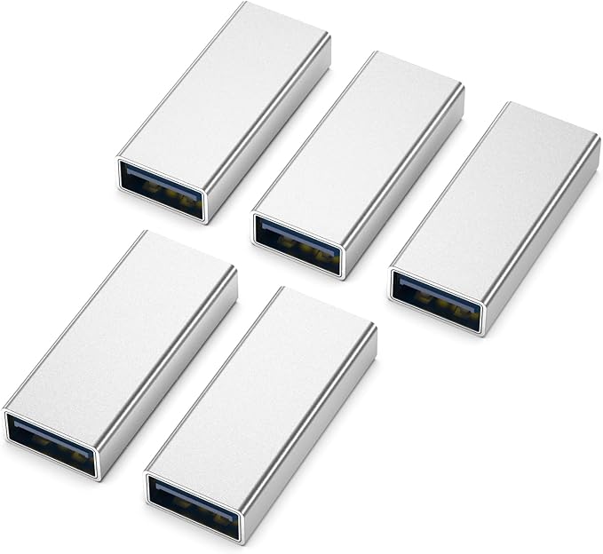 【5-Pack】 SuperSpeed 5Gbps USB Female to Female Adapter, USB A Female to Female Coupler Connector for Data Extension,Hard Drive, Flash Drive Charging Cable Joiner (Sliver)