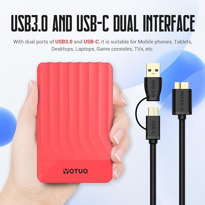 Portable External Hard Drive Storage Expansion Mobile HDD USB 3.0 for PC, Mac, Desktop, Laptop, PS4, PS5, Xbox One X/S, Xbox 360, Xbox Series X/S, Office & Game (Red, 750GB)