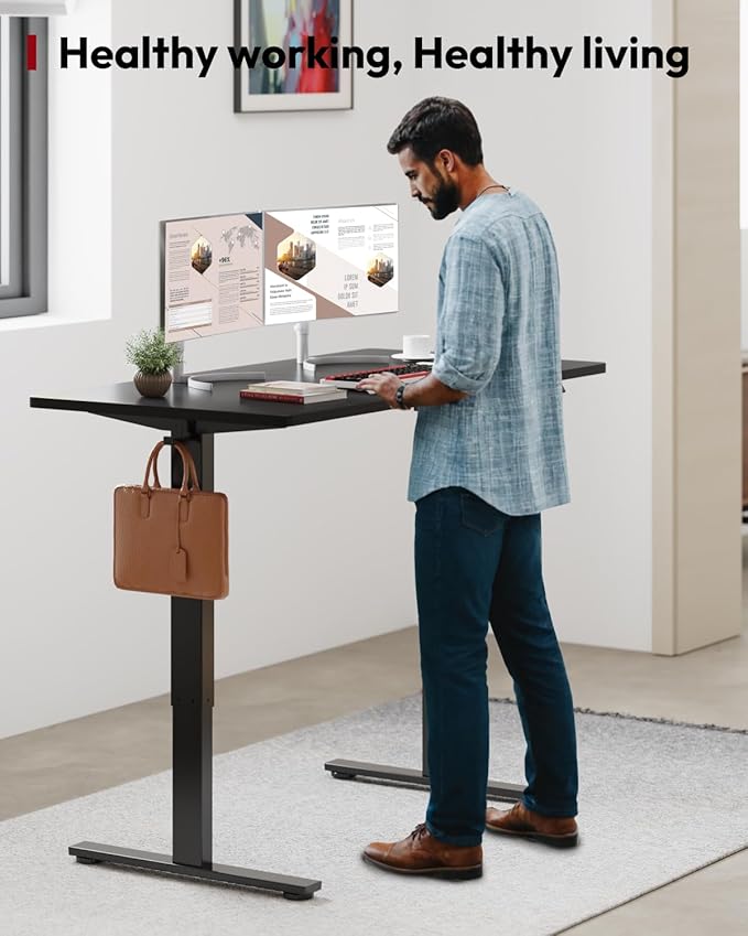 SANODESK Height Adjustable Electric Standing Desk 63x24 Inches, Sit Stand Desk with Splice Board for Home Office, Ergonomic Computer Workstation, Study & Gaming, Black Frame/Black Top