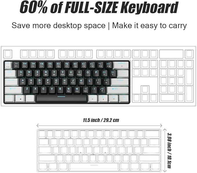 abucow 60% Mechanical Gaming Keyboard Brown Switch Wired Compact Keyboard Anti-Ghosting No-Conflict 61 Swappable keycaps Ergonomic Design for Windows/Mac