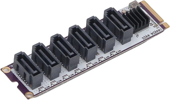 Yunseity 6 Port Expansion Interface Card, PCIe to 3 Adapter with 6Gbps Speed and Metal Heat Sink, for NAS Storage Upgrade and Expansion