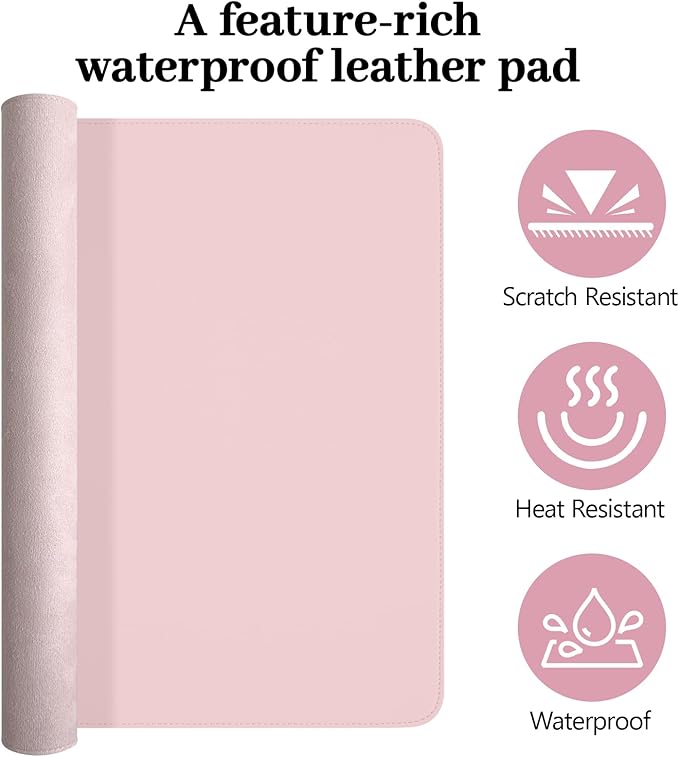 Pink Leather Desk Mat Large Mouse Pad, Waterproof Desk Pad for Keyboard and Mouse, Non-Slip Computer Desk Protector, Smooth Mouse Movement Desk Mat for Home and Office(23.6"×13.8")