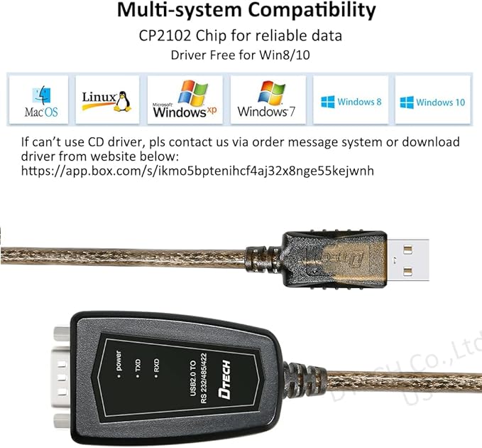 DTECH USB to Serial Adapter RS485 RS422 R232 (3 in 1 Interface) Supports DC 5V with Breakout Board LED Lights for Multi-Kind Control Devices Windows 11 10 8 7 XP Mac (5ft)
