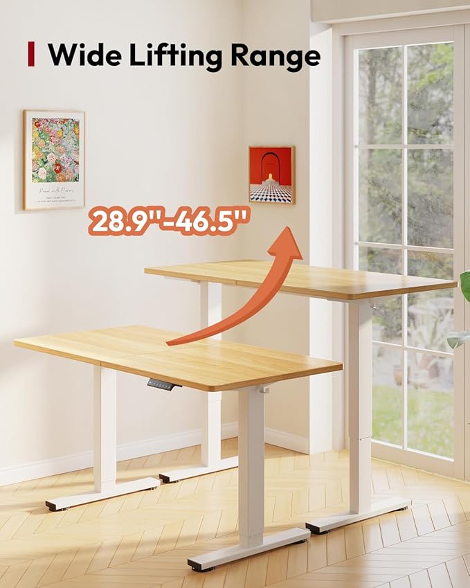 SANODESK Height Adjustable Electric Standing Desk 63x24 Inches, Sit Stand Desk with Splice Board for Home Office, Ergonomic Computer Workstation, Study & Gaming, White Frame/Maple Top