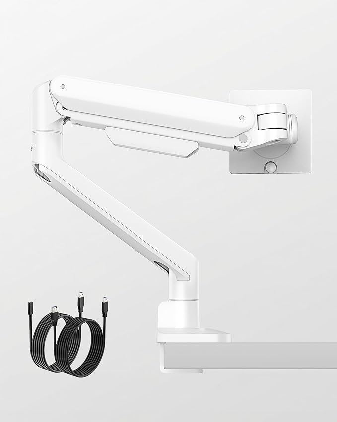monTEK Deluxe Aluminum Monitor Arm with USB A/C for 17 to 40 Inch Curved Screens Fully Adjustable Single Monitor Arm with Clamp/Grommet, Quick Release Plate, Cable Management, VESA 75/100