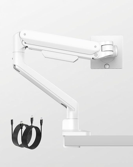 monTEK Deluxe Aluminum Monitor Arm with USB A/C for 17 to 40 Inch Curved Screens Fully Adjustable Single Monitor Arm with Clamp/Grommet, Quick Release Plate, Cable Management, VESA 75/100