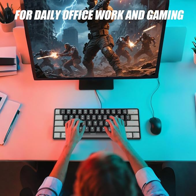 abucow 60% Mechanical Gaming Keyboard Blue Switch Wired Compact Keyboard Anti-Ghosting No-Conflict 61 Swappable keycaps Ergonomic Design for Windows/Mac