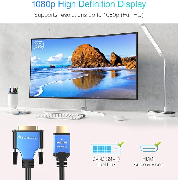 BlueRigger HDMI to DVI Cable 25FT (High-Speed, Bi-Directional Adapter Male to Male, DVI-D 24+1, 1080p, Aluminum Shell) - Compatible with Raspberry Pi, Roku, Xbox One, PS5/PS4/PS3, Graphics Card