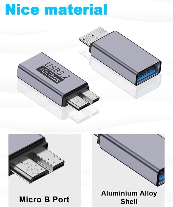 Duttek USB A to Micro B Adapter 10Gbps, USB-C to Micro USB 3.2 Gen 2 Fast Charging Adapter Compatible with iPhone 15 Plus/15 Pro Max, WD My Passport External Drive 2 Pack