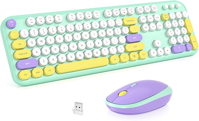 KNOWSQT Wireless Keyboard and Mouse Combo - Lovely Tiffany Blue 2.4G Full-Sized Colorful Keyboards, Round Keycap USB Dongle Plug Play Cute Keyboards for Windows, Laptop, PC, Desktop, Mac