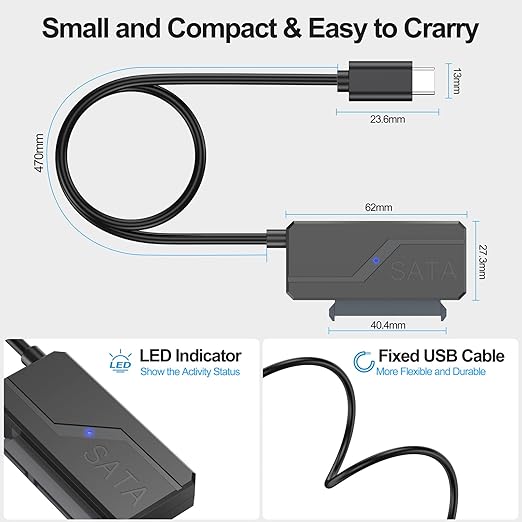SATA to USB C Adapter with Power, USBC to SATA Cord External Hard Drive Type C Cable for 2.5" HDD/SSD & 3.5" HDD Up to 20TB Converter with 24W Adapter Support UASP Seagate WD Hitachi Toshiba