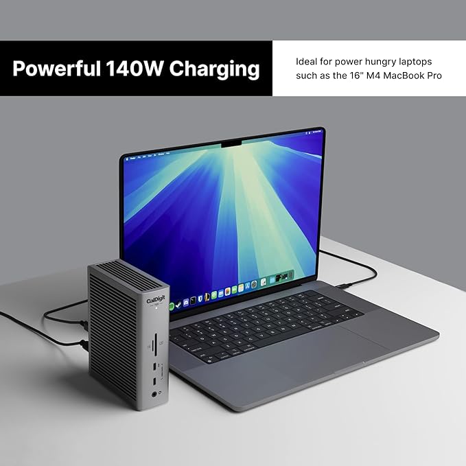 CalDigit TS5 - Thunderbolt 5 Dock - 15 Port, 140W Dedicated Host Charging, 80Gb/s Thunderbolt 5 x4, USB-C 10Gb/s x3, USB-A x2, 2.5GbE, Dual 8K@60Hz, SD & microSD UHS-II, 1m Braided Cable, 240W PSU