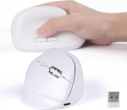 Bluetooth Wireless Vertical Mouse - Ergonomic Design, Rechargeable with Type-C, Silent Operation for Office and Home Use, Ideal for Professionals & Students (White)