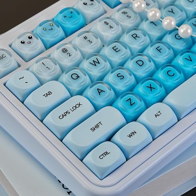 Sumgsn 132 Keys PBT Blue Jelly Keycaps Moa Profile Keycaps Set Fit for 61/64/87/104/108 Cherry Mx Switches Mechanical Keyboard