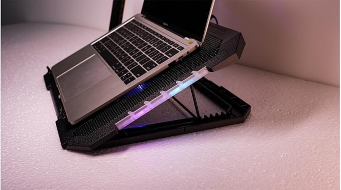 RGB Gaming Laptop Cooling Pad 17-12Inch 4Fans (Customized RGB Sidelight with Switch,Laptop Fan Speed Adjustable,5 Heights Adjustment with Phone Holder)Fit Apple MacBook Laptop Fan Cooling Pad