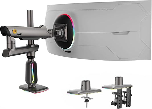 NB Extra Height Gaming Monitor Arm for 32 to 60 Inches Screen, Load up to 20 kg, VESA 75/100, RGB-Light, Heavy Duty, Multi Angle Adjustable, Premium Aluminum, Long Arm Extension Grey Black