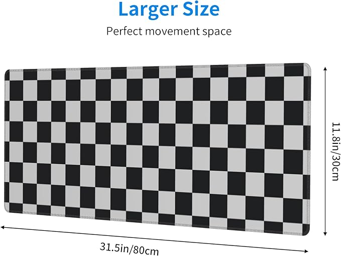 Black and White Checkered Desk Mat Large Gaming Mouse Pad Black and White Checkered Extended Mousepad Big in Laptop Computer Mouse Keyboard Mat for Office Desk Decor 31.5x12 in