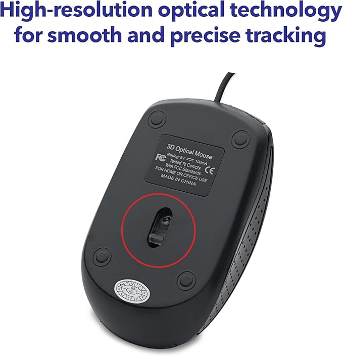 Verbatim Wired Computer , Corded USB Mouse for Laptops and PCs - Right or Left Hand Use, Black