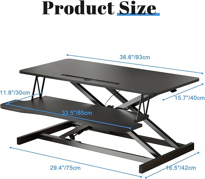 AQQHSAIN Standing Desk Converter 36 Inch Wide Sit to Stand Converter Desk Height Adjustable Riser with Keyboard Tray Laptop and Dual Monitor Desktop Workstation Riser for Home Office Computer