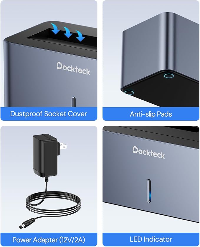 USB 3.0 to SATA External Hard Drive Docking Station, dockteck 2.5/3.5 Inch SATA HDD & SSD 5Gbps Aluminum Docking Station, Support UASP