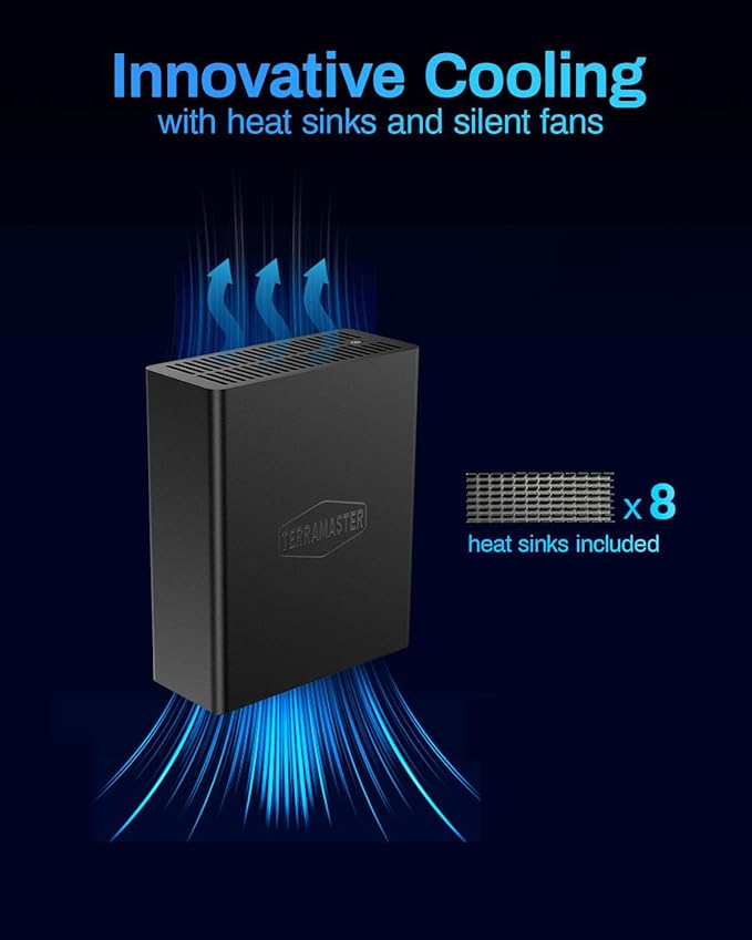TERRAMASTER F8 SSD Plus NAS - 8Bay All SSD NAS Storage Core i3 8-Core 8-Thread CPU, 16GB DDR5 RAM, 10GbE Port, 8 Heat Sinks Included, Palm-Sized Network Attached Storage Peak Performance (Diskless)
