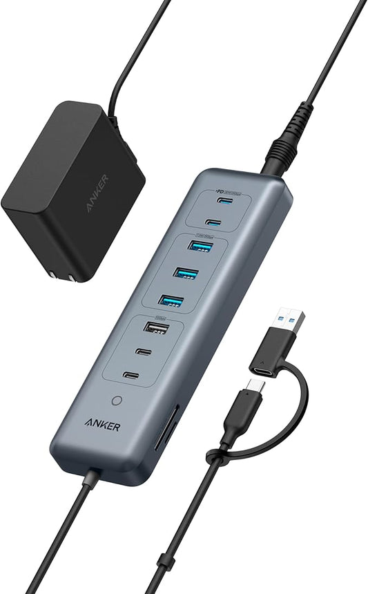 Anker 11-in-1 10Gbps Data USB-C Hub, Splitter with 4 USBA and 4 USBC Ports, 100W PD-in, 2-in-1 USB-Connector, for Laptop, MacBook, iPad and More(65W Adapter Included)