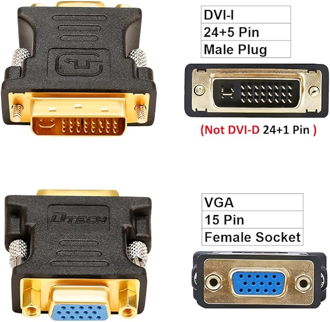 DTech DVI Male to VGA Female Adapter High Speed DVI-I24+5 Port Converter for HDTV, Plasma, DVD and Projector
