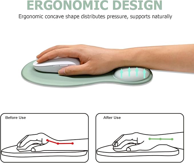 Gel Mouse Pad with Wrist Rest, Ergonomic Office Keyboard Wrist Rest and Mousepad with Wrist Support, Computer Mouse Pad with Non-Slip PU Base and Desk Accessories Mat for Home & Gaming, Green