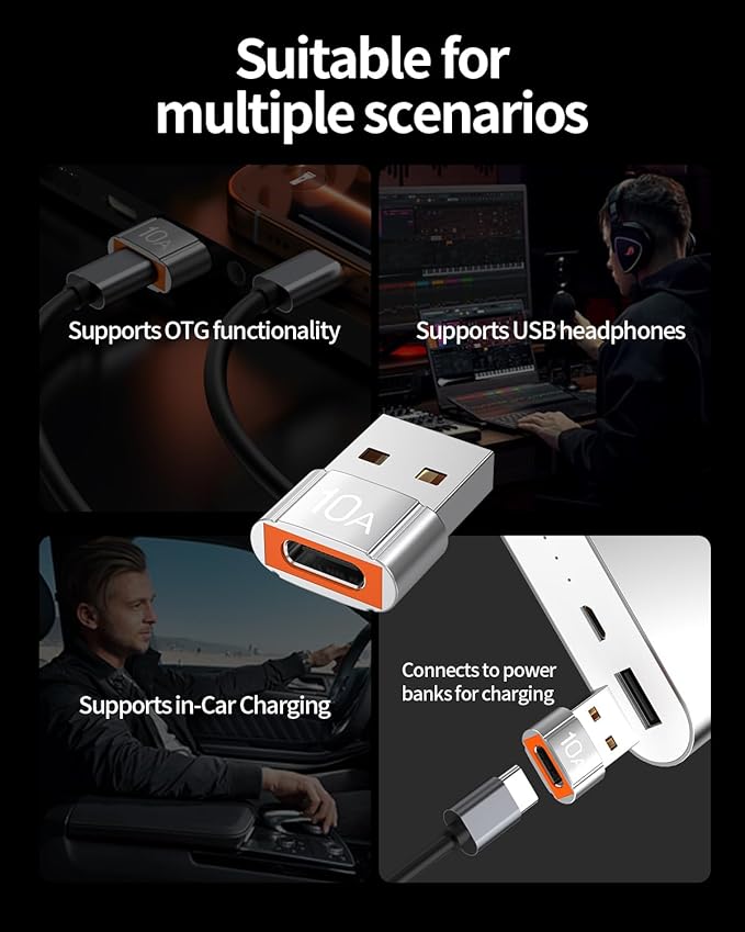 USB to USB C Adapter 4 Pack,10A 200W Fast Charging USB2.0 480Mbps Data Transfer,USB C Female to A Male Charger Converter for Ma-cBook Pad Phone 17/16/15 G-alaxy Xpe-ria Smartphone Laptop Tablet Silver