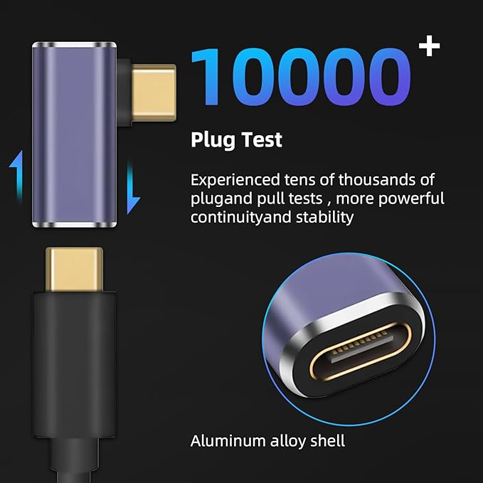 90°Right Angle USB C Male to USB C Female Adapter 2 Pack, 40Gbps USB Type C Thunderbolt 4/3 Extender for MacBook,iPad,Tablet,Phones