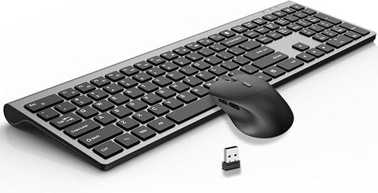 Wireless Keyboard and Mouse Combo, Full-Size Slim Keyboard with Numeric Keypad, Calculator Button, 2400 DPI Ergonomic Large Mouse for Right Hand, USB Cordless Set for Laptop PC Windows - Black & Grey