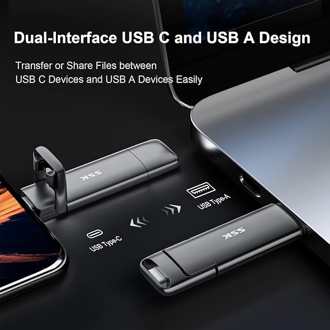 SSK 4TB SSD USB C Drive up to 1000MB/s,Fast External SSD Dual Drive Type-C + USB-A 3.2 Gen 2 Solid State Thumb Drive,Memory Stick for iPhone 15/PS4/Android Phone/Tablet/Windows/Mac