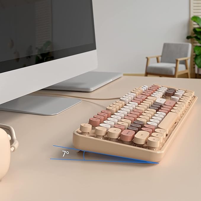 KNOWSQT Wired Computer Keyboard - Milk Tea Colorful Retro Full Size Round Keycaps Plug and Play Typewriter Cute Keyboards for Windows, Laptop, PC, Desktop, Computer
